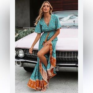 LUNA TUCCINI Boho Floral Maxi Dress Size 6
